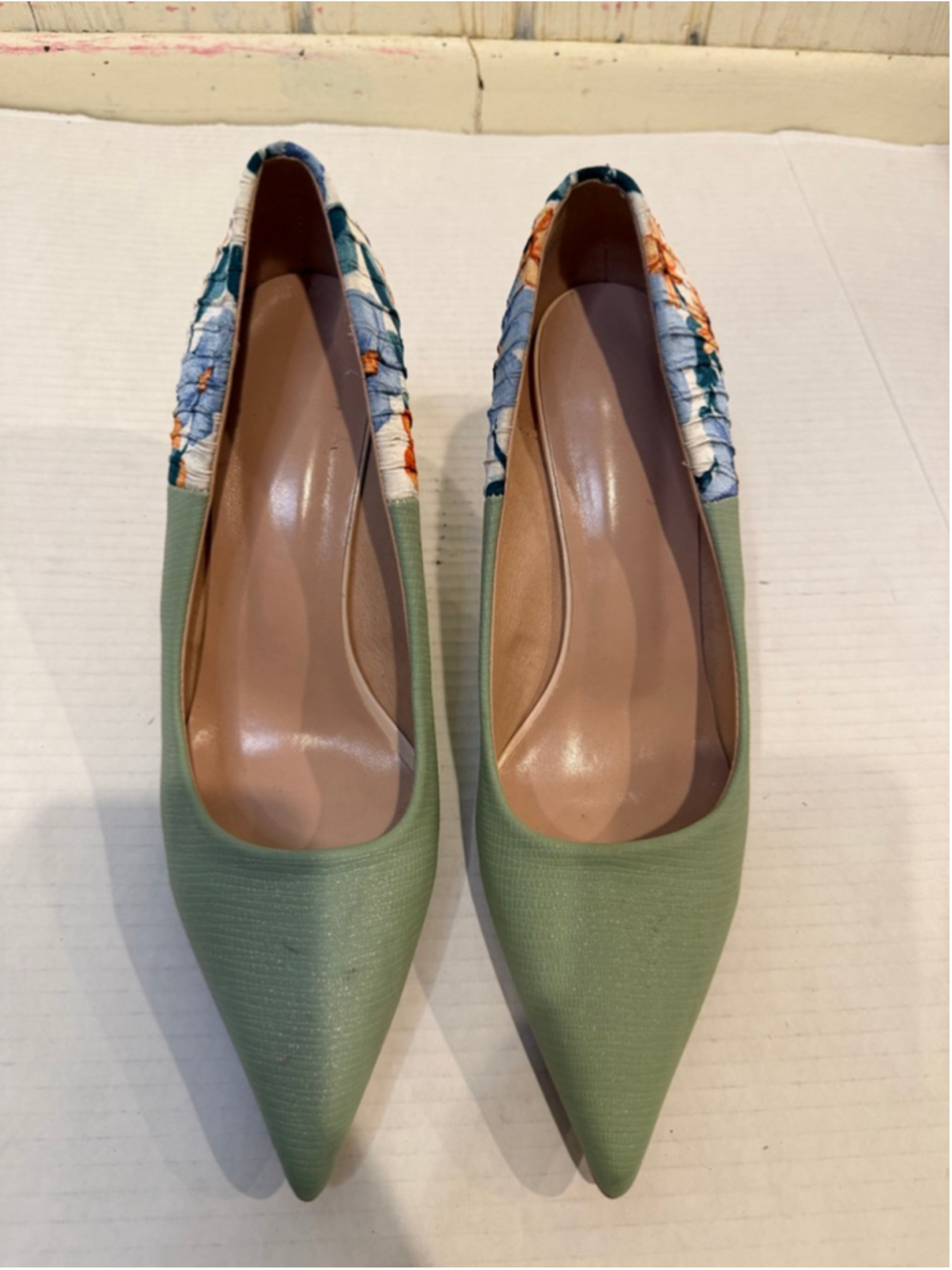 Women's Unbranded Green Floral Pointed Toe Heels Size 10.5